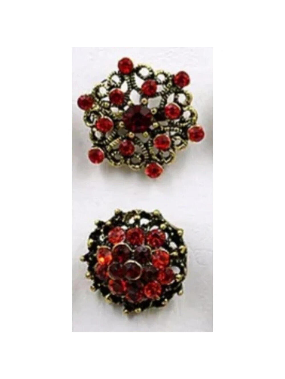 Red Rhinestone Brooch Pins Lot of 2 Gold Tone Floral Costume Jewelry Gift